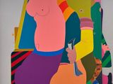 un tableau accroché au mur d'une pièce, représentant une femme tenant un couteau