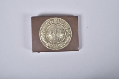 une photo d'un insigne métallique posé sur une surface blanche
