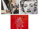 trois affiches différentes représentant Madonna et un homme à la guitare