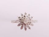 a close up of a silver ring with a flower design on it
