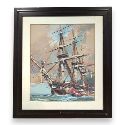 Albert BRENET (1903-2005) Trois mâts battant pavillon frança…