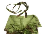 green and brown camouflage bag on white background with strap