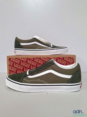 baskets Vans Old Skool vert olive et blanc