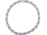 a white and silver braided bracelet with a gold clasp