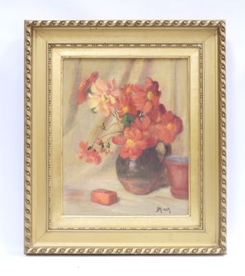 une peinture de fleurs dans un vase sur une table