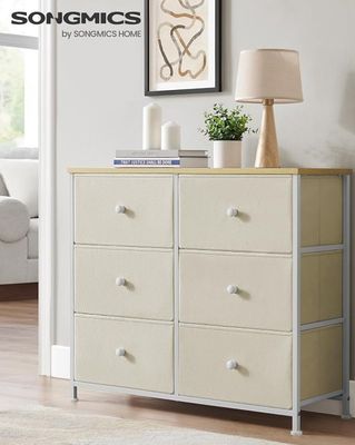Commode Songmics à 6 tiroirs, finition blanche et grise