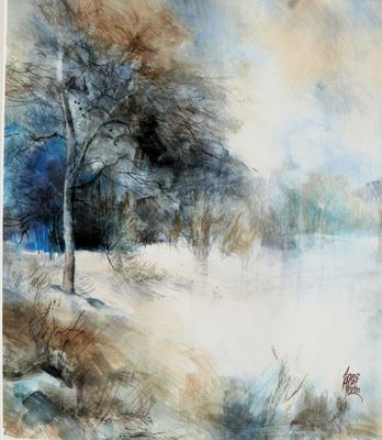 Anne HUET-BARON, Frimas, Aquarelle, 50 x 60 cm