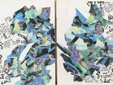 two pieces of art that have been altered to look like a butterfly