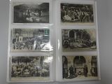 four old black and white photographs of people in a room