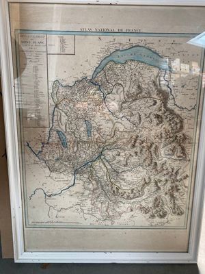 framed map of a river valley in the middle of a mountain range