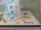 a painting of flowers in a vase on a table