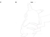 dessin représentant un Pikachu assis sur une feuille de papier blanche