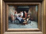 un tableau représentant une femme en train de peigner les cheveux d'une autre femme