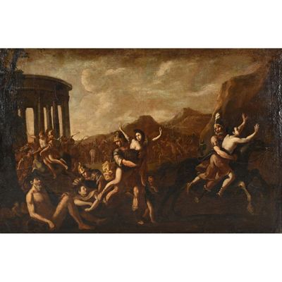 une image représentant un tableau où l'on voit un groupe de personnes dans un paysage rocheux