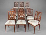 lot de six chaises de salle à manger en acajou avec assises rembourrées à motifs floraux
