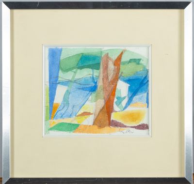 une image représentant une aquarelle d'un arbre dans un champ