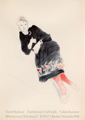 drawing of a woman in a black dress and red tights