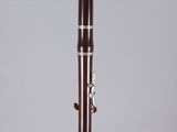 a close up of a clarinet on a clear surface with a white background