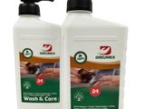 deux flacons de « Druimex Wash and Care » sur fond blanc