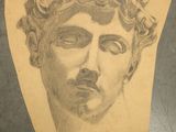 drawing of a head of a man with a crown of flowers on his head