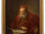 a painting of a bearded man reading a book