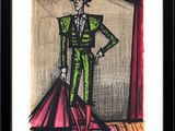 tableau représentant un homme vêtu d'un costume vert et d'une robe rose
