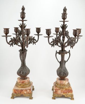 paire de candélabres en bronze et en marbre