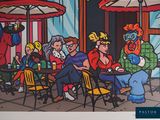 a painting of a group of people sitting at a table