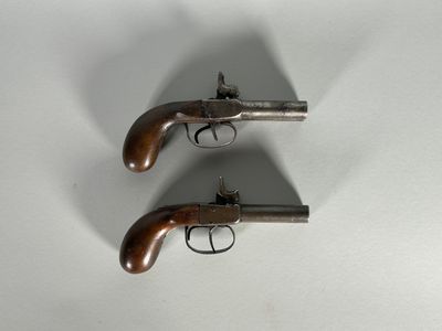 deux vieux fusils sont exposés sur une surface blanche