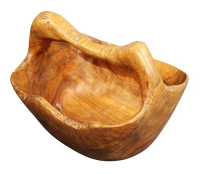 an image of a wooden bowl with a wooden handle on a white background