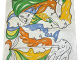 une image représentant une peinture d'une femme et d'un oiseau sur une feuille de papier