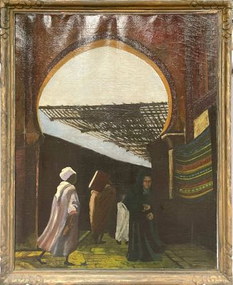 une image représentant un tableau où l'on voit un homme et une femme dans une cour