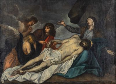 an image of a painting of jesus laying on the cross