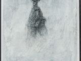 un tableau représentant un homme, coiffé d'un chapeau et vêtu d'un manteau, debout dans la neige