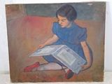un tableau représentant une petite fille en train de lire un livre
