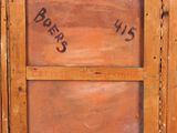 an image of a painting of a wooden frame with writing on it