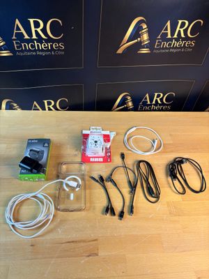 Lot de câbles, chargeurs, coque,…