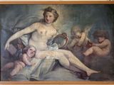 un tableau représentant une femme assise sur un lit avec plusieurs bébés