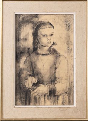 a drawing of a young girl in a yellow dress holding a bird