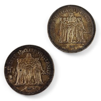 2 PIECES DE 50 FRANCS FRANCAIS ARGENT Hercule Année 1977 P.
