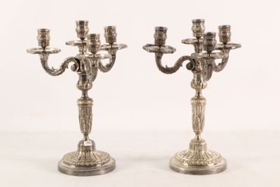 pair of antique silver plated candelabs on stands