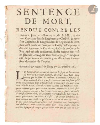 PEINE DE MORT. 3 imprimés, 1681-1777 ; 4, 7 et 8 pages in-4.