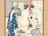 a painting of a group of people sitting on the floor