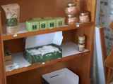 many boxes of food on the shelves in the kitchen
