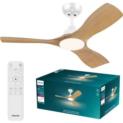 Le ventilateur de plafond se trouve à côté d'une télécommande et d'un boîtier