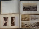 an open book with pictures of people and buildings on it