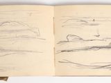 an open book with a drawing of a boat in the water