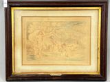 une vieille photo représentant un tableau où figurent une femme et deux enfants