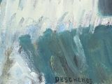 an oil painting of a person riding a surfboard on a wave