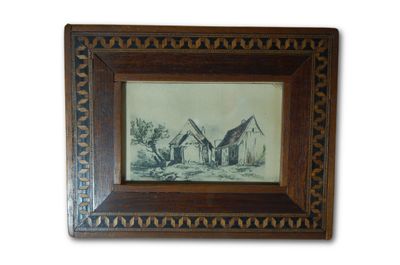 Anonyme, petite gravure sous verre dans un cadre plat marque…